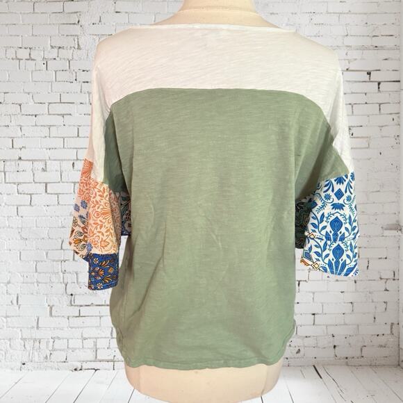 Umgee USA Colorblock Paisley Ruffle Sleeves Top Sz M Blouse 46"Bust 100% Cotton - Picture 6 of 8